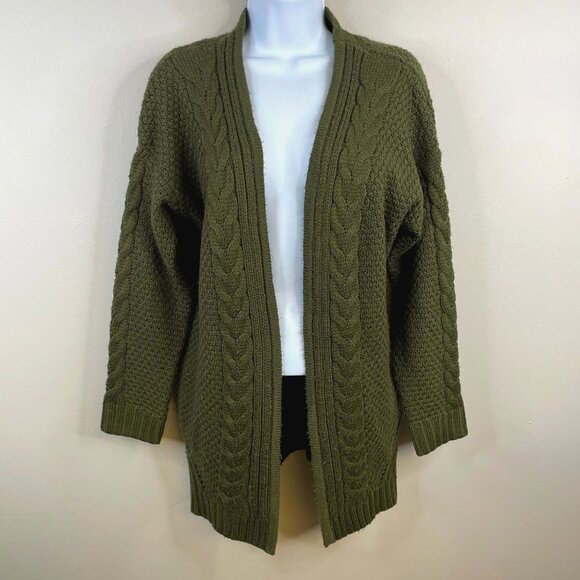 Dreamers Womens Forest Nature Chunky Cable Knit Sweater Sz M Olive Cardigan Cozy - Picture 1 of 13
